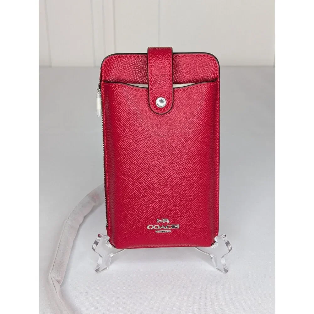 Coach North South Phone Crossbody In Crossgrain Leather - Candy Apple (red), NWT